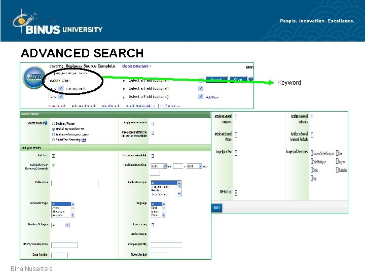 ADVANCED SEARCH Keyword Bina Nusantara 