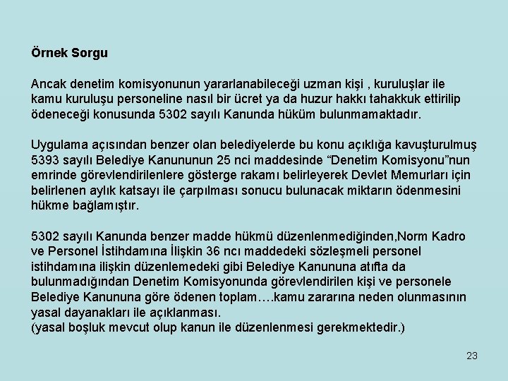 Örnek Sorgu Ancak denetim komisyonunun yararlanabileceği uzman kişi , kuruluşlar ile kamu kuruluşu personeline