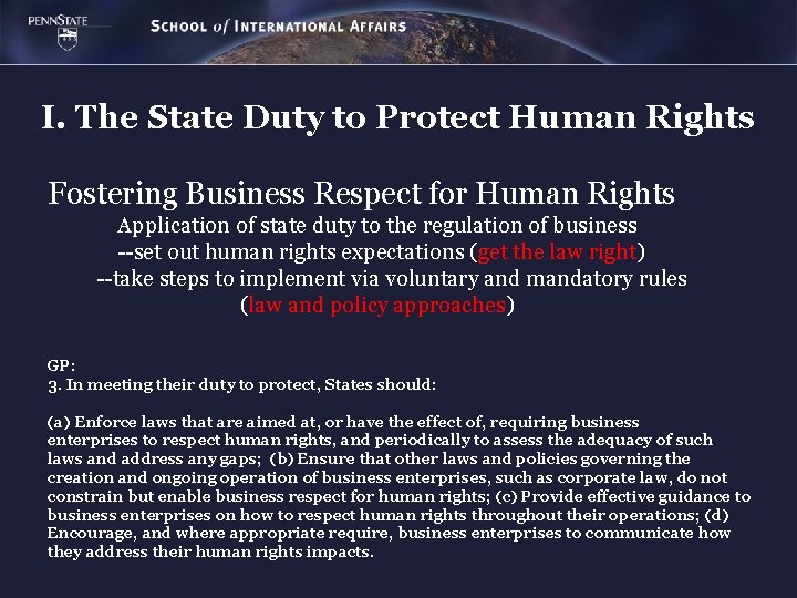 I. The State Duty to Protect Human Rights Fostering Business Respect for Human Rights