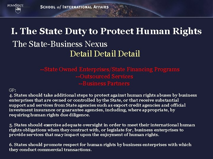 I. The State Duty to Protect Human Rights The State-Business Nexus Detail --State Owned