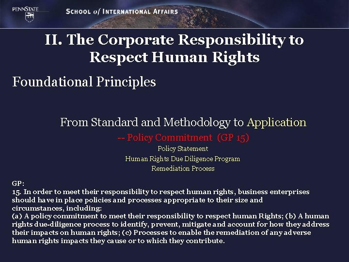 II. The Corporate Responsibility to Respect Human Rights Foundational Principles From Standard and Methodology