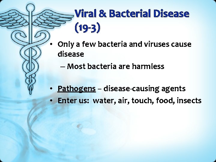 Viral & Bacterial Disease (19 -3) • Only a few bacteria and viruses cause