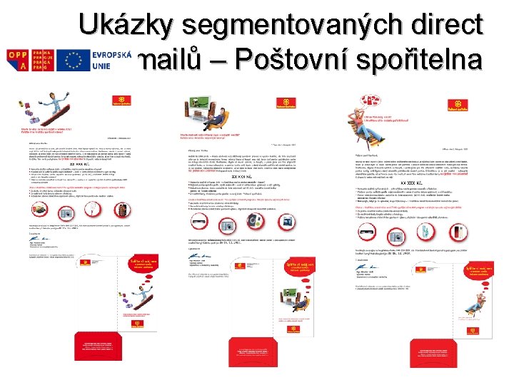 Ukázky segmentovaných direct mailů – Poštovní spořitelna 