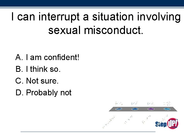 I can interrupt a situation involving sexual misconduct. A. I am confident! B. I