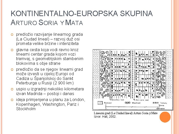 KONTINENTALNO-EUROPSKA SKUPINA ARTURO SORIA Y MATA predložio razvijanje linearnog grada (La Ciudad lineal) –