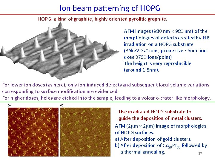 Ion beam patterning of HOPG: a kind of graphite, highly oriented pyrolitic graphite. AFM