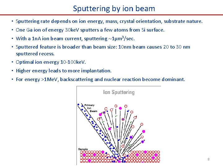 Sputtering by ion beam • • Sputtering rate depends on ion energy, mass, crystal
