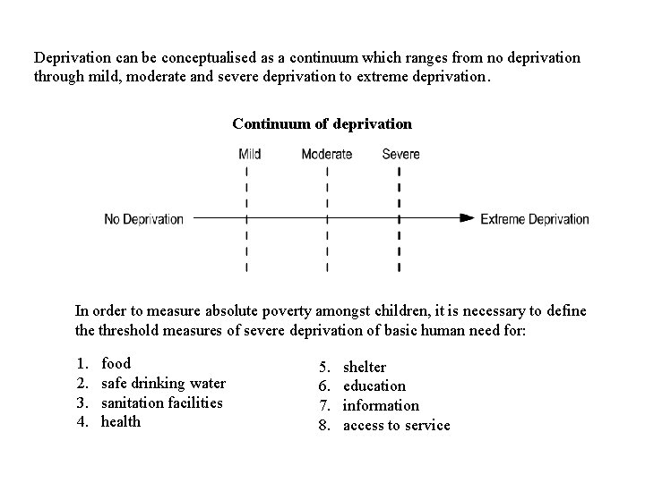 Deprivation can be conceptualised as a continuum which ranges from no deprivation through mild,