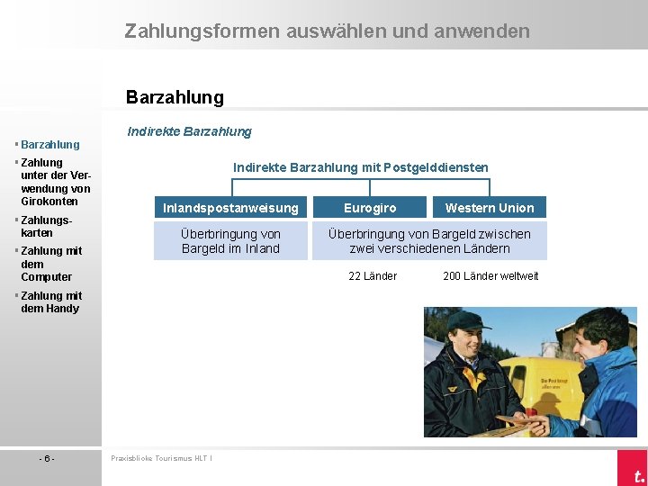 Zahlungsformen auswählen und anwenden Barzahlung § Zahlung unter der Verwendung von Girokonten § Zahlungskarten