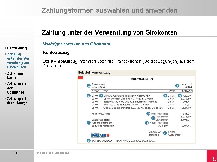 Zahlungsformen auswählen und anwenden Zahlung unter der Verwendung von Girokonten § Barzahlung § Zahlung