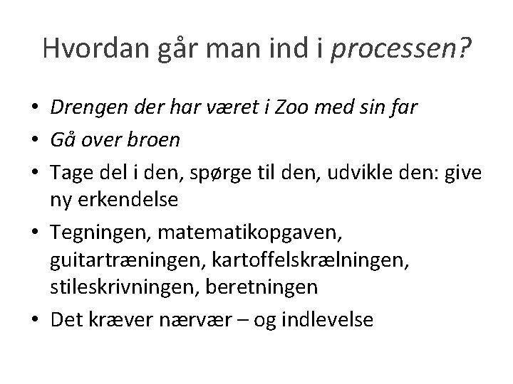 Hvordan går man ind i processen? • Drengen der har været i Zoo med