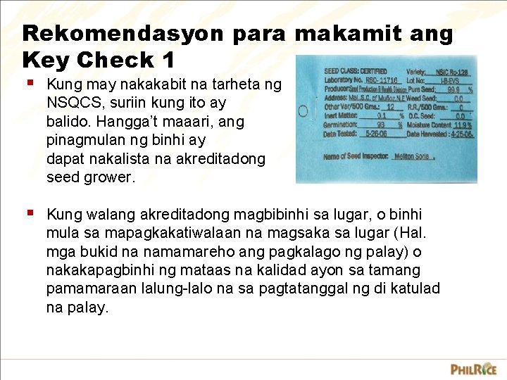 Rekomendasyon para makamit ang Key Check 1 § Kung may nakakabit na tarheta ng