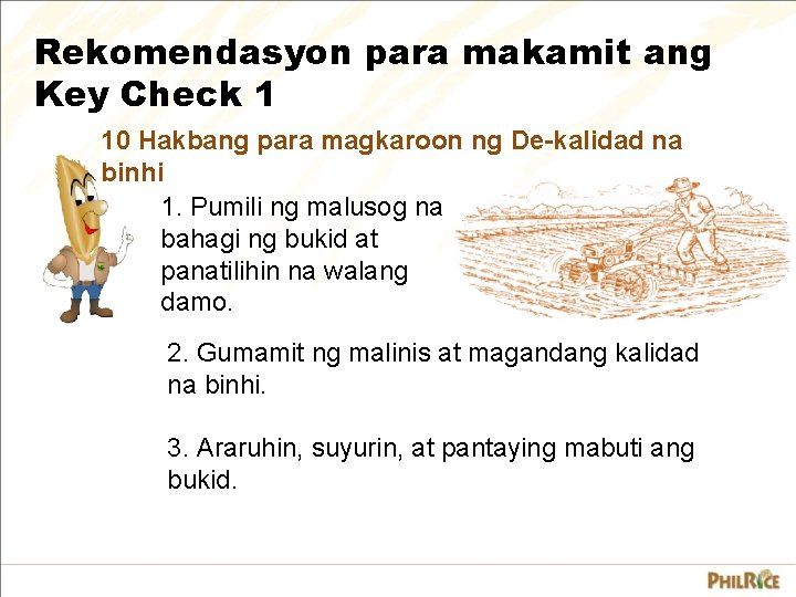 Rekomendasyon para makamit ang Key Check 1 10 Hakbang para magkaroon ng De-kalidad na