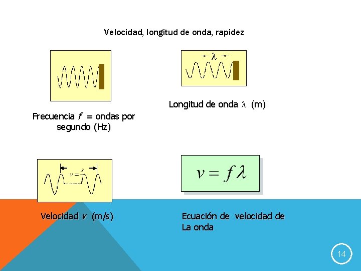 Velocidad, longitud de onda, rapidez l Frecuencia f = ondas por segundo (Hz) Velocidad