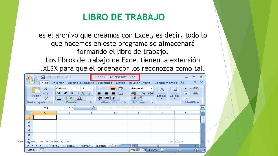 LIBRO DE TRABAJO es el archivo que creamos con Excel, es decir, todo lo