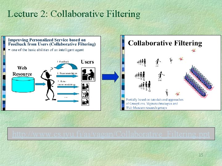 Lecture 2: Collaborative Filtering http: //www. cs. jyu. fi/ai/vagan/Collaborative_Filtering. ppt 15 