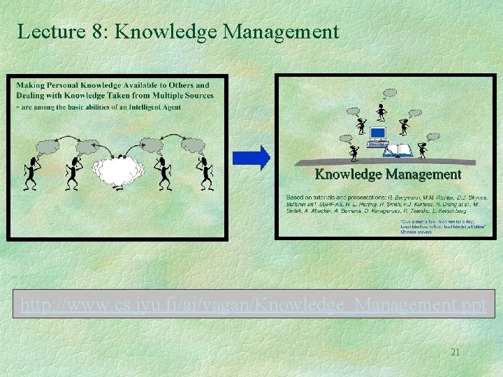 Lecture 8: Knowledge Management http: //www. cs. jyu. fi/ai/vagan/Knowledge_Management. ppt 21 