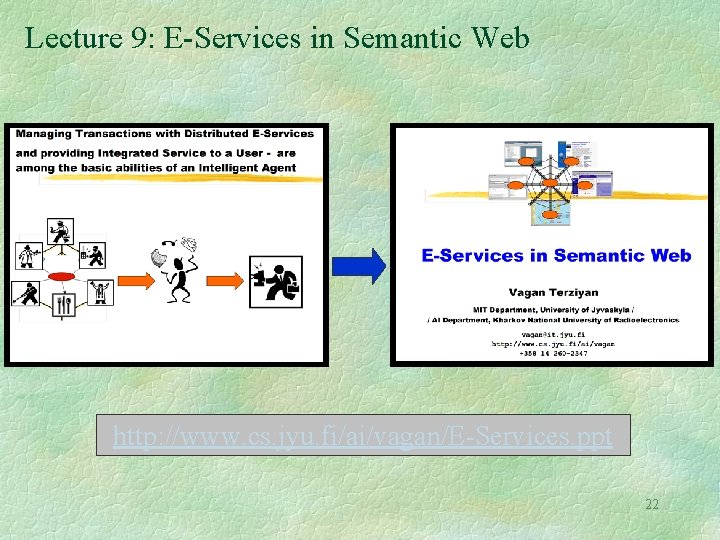 Lecture 9: E-Services in Semantic Web http: //www. cs. jyu. fi/ai/vagan/E-Services. ppt 22 