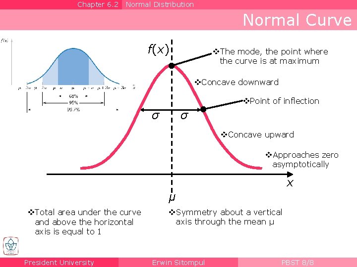 Chapter 6. 2 Normal Distribution Normal Curve f(x) v. The mode, the point where