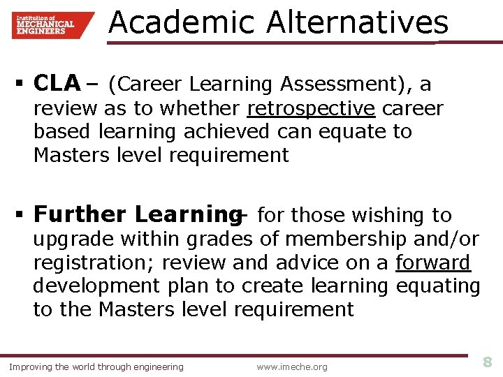  Academic Alternatives § CLA – (Career Learning Assessment), a review as to whether