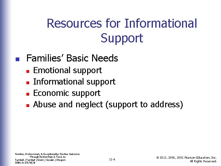 Resources for Informational Support n Families’ Basic Needs n n Emotional support Informational support