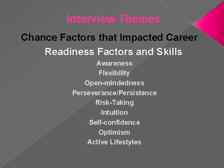 Interview Themes Chance Factors that Impacted Career Readiness Factors and Skills • Awareness •