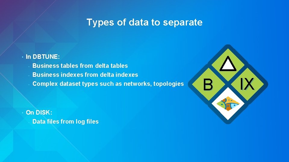 Types of data to separate • In DBTUNE: Business tables from delta tables -