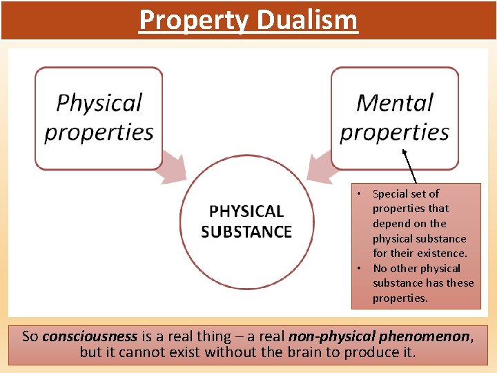 Property Dualism • Special set of properties that depend on the physical substance for