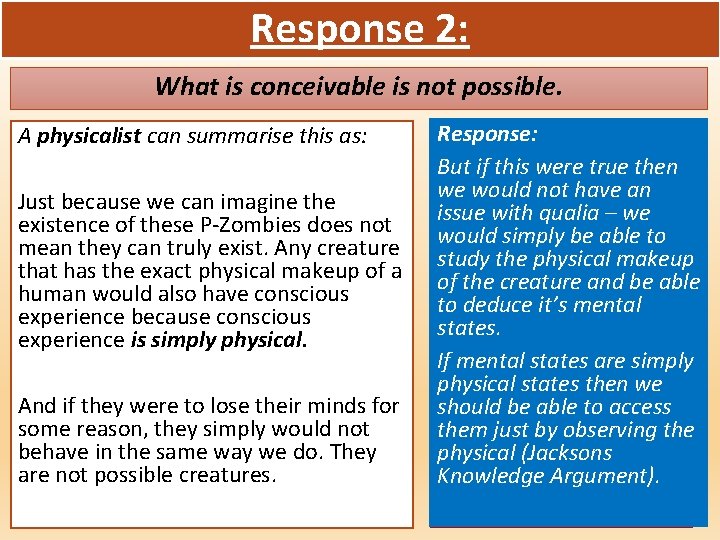 Response 2: What is conceivable is not possible. Just because wecan summarise conceive of