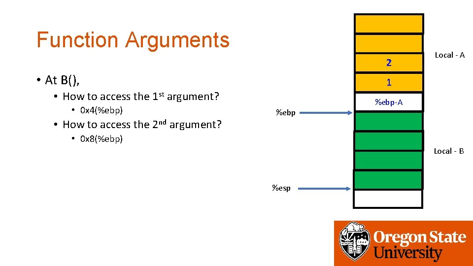 Function Arguments 2 • At B(), 1 • How to access the 1 st