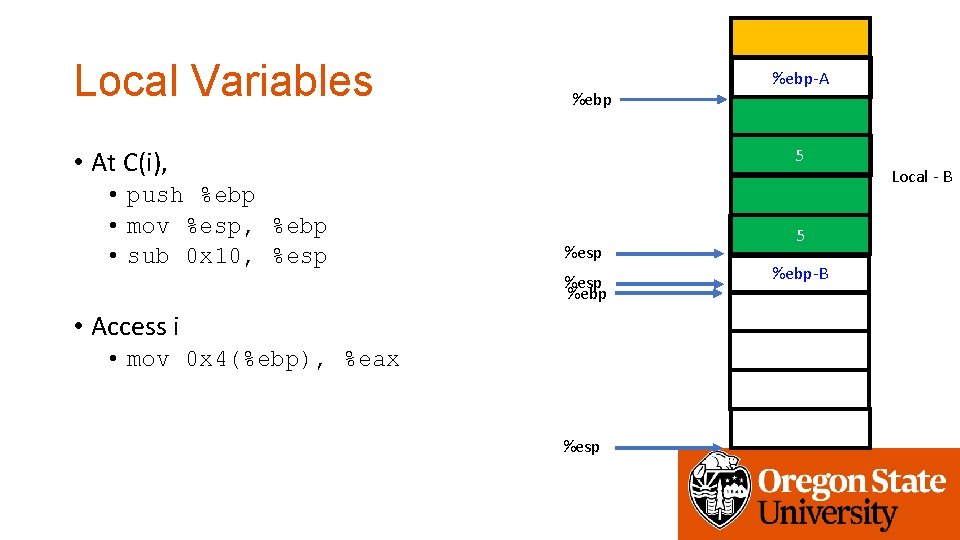 Local Variables %ebp 5 • At C(i), • push %ebp • mov %esp, %ebp