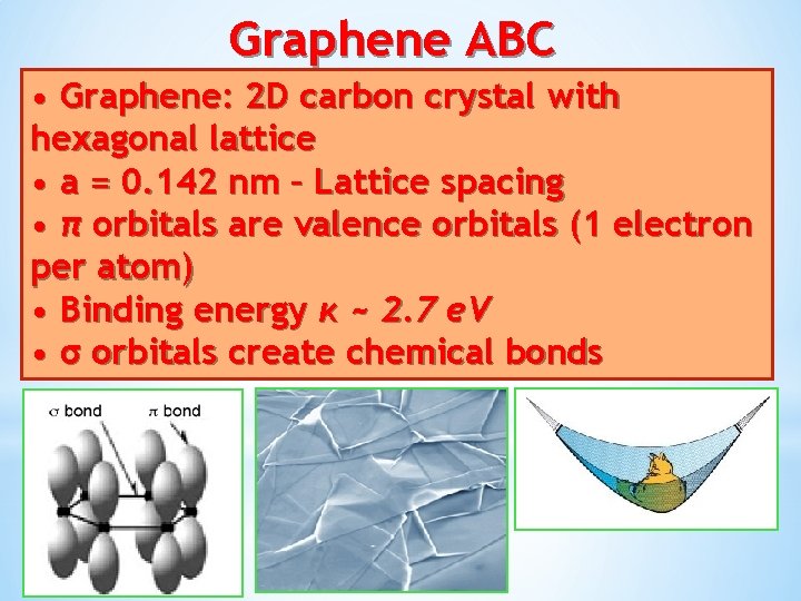 Graphene ABC • Graphene: 2 D carbon crystal with hexagonal lattice • a =