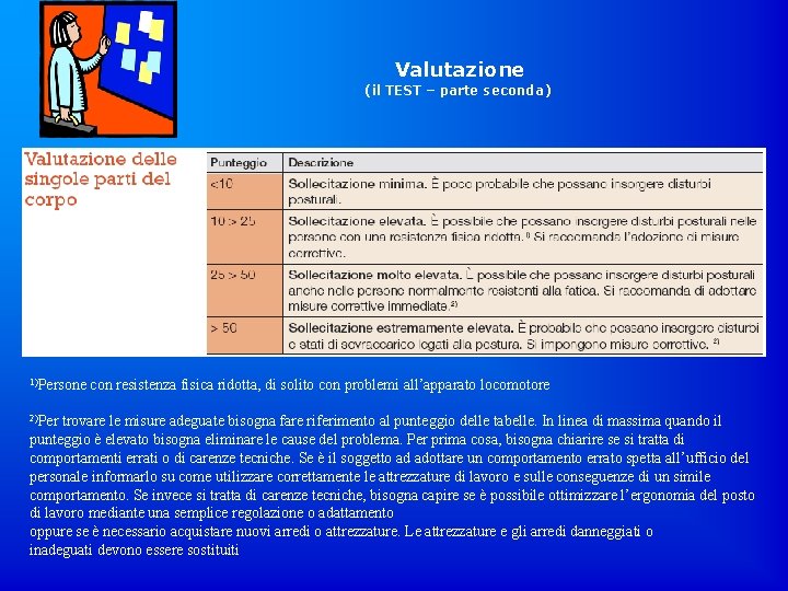 Valutazione (il TEST – parte seconda) 1)Persone 2)Per con resistenza fisica ridotta, di solito