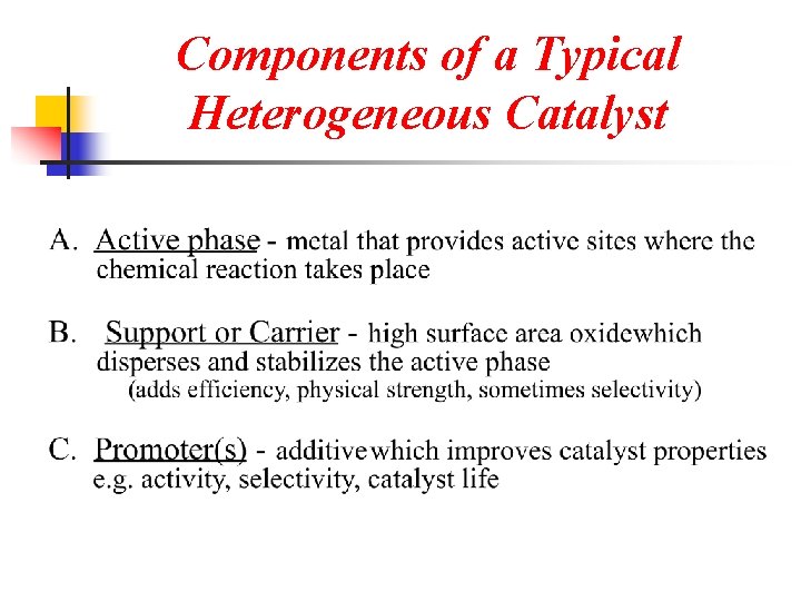 Components of a Typical Heterogeneous Catalyst 
