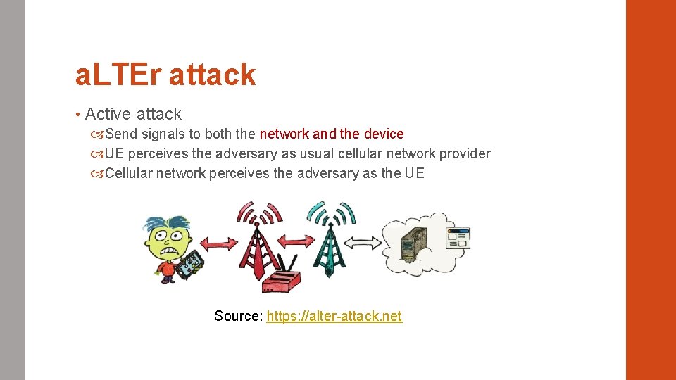 a. LTEr attack • Active attack Send signals to both the network and the