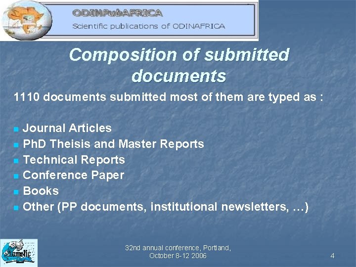 Composition of submitted documents 1110 documents submitted most of them are typed as :