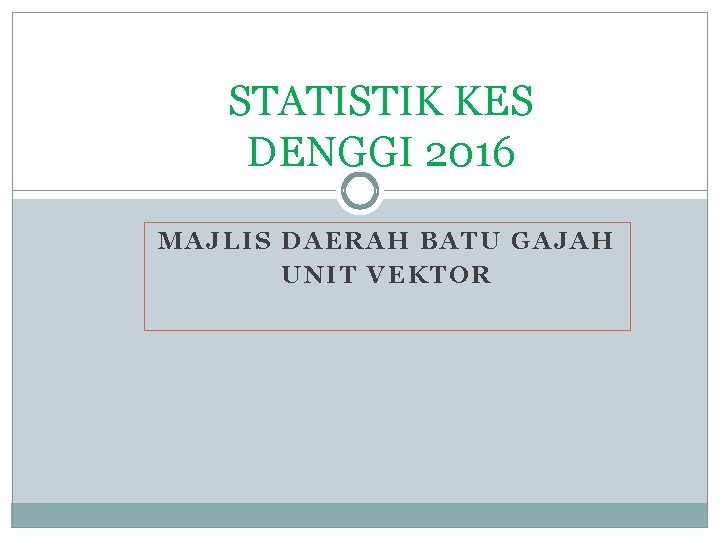 STATISTIK KES DENGGI 2016 MAJLIS DAERAH BATU GAJAH UNIT VEKTOR 