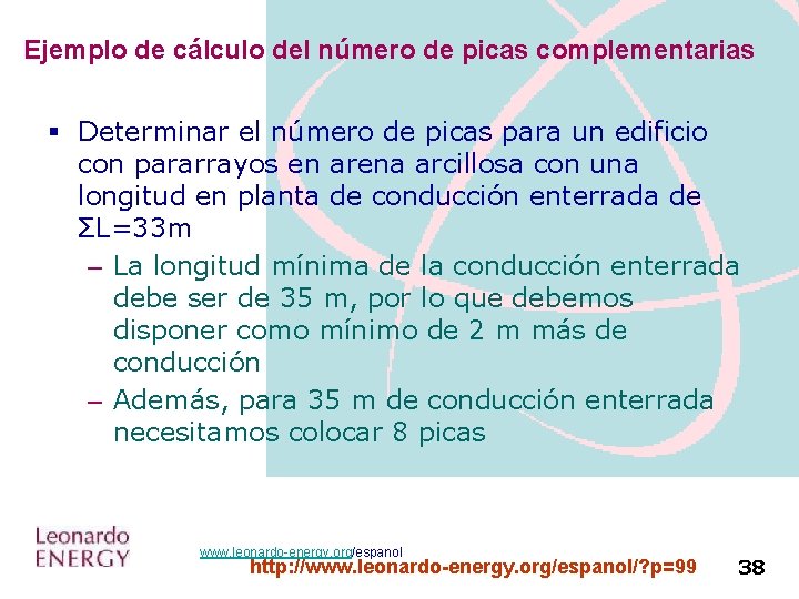 Ejemplo de cálculo del número de picas complementarias § Determinar el número de picas