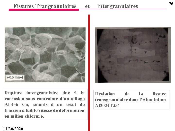 Fissures Trangranulaires Rupture intergranulaire due à la corrosion sous contrainte d'un alliage Al 4%