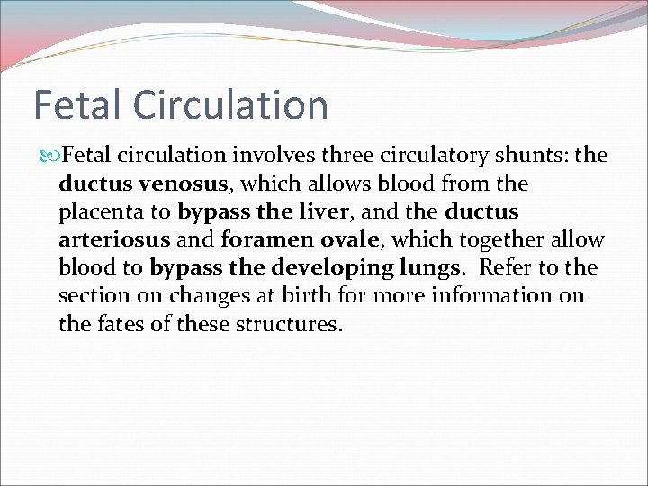 Fetal Circulation Fetal circulation involves three circulatory shunts: the ductus venosus, which allows blood
