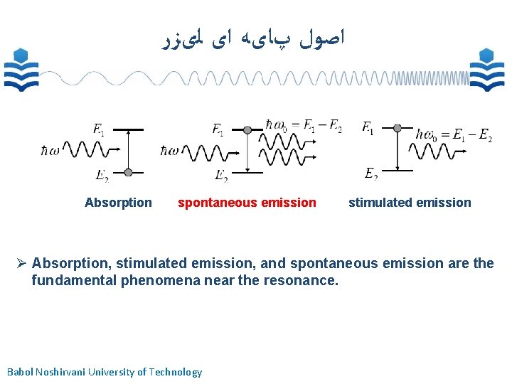  ﺍﺻﻮﻝ پﺎیﻪ ﺍی ﻟیﺰﺭ Absorption spontaneous emission stimulated emission Absorption, stimulated emission, and