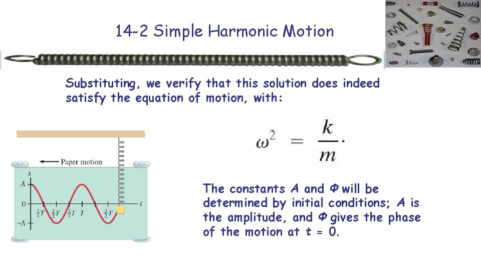 14 -2 Simple Harmonic Motion Substituting, we verify that this solution does indeed satisfy