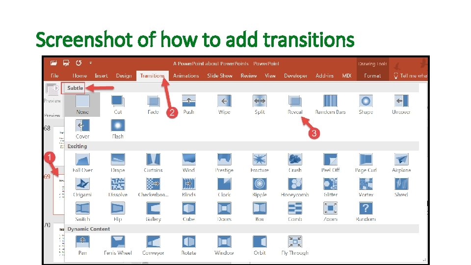 Screenshot of how to add transitions 