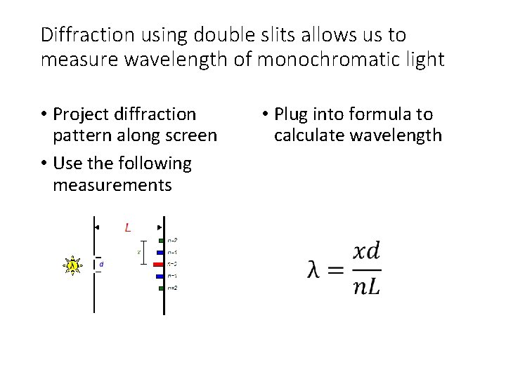 Diffraction using double slits allows us to measure wavelength of monochromatic light • Project