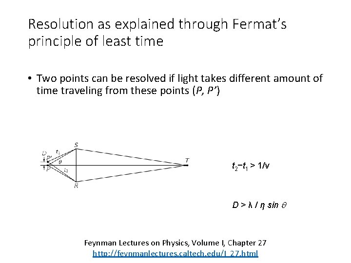 Resolution as explained through Fermat’s principle of least time • Two points can be