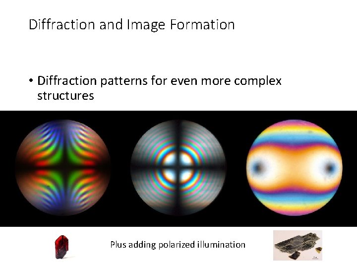 Diffraction and Image Formation • Diffraction patterns for even more complex structures Plus adding