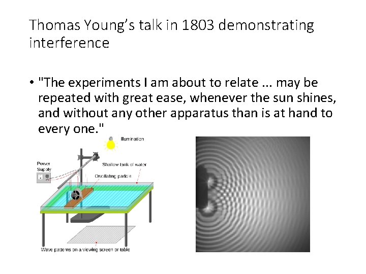 Thomas Young’s talk in 1803 demonstrating interference • "The experiments I am about to