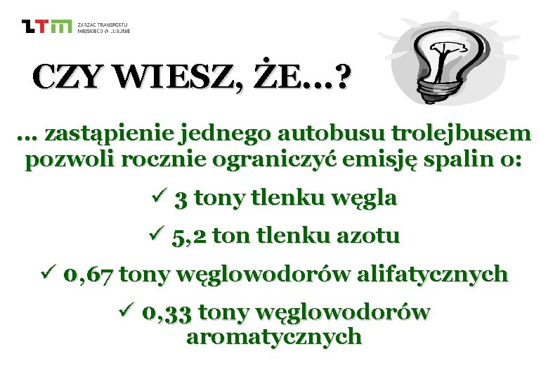 CZY WIESZ, ŻE. . . ? . . . zastąpienie jednego autobusu trolejbusem pozwoli