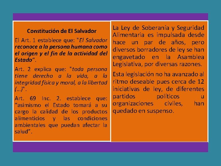  Constitución de El Salvador El Art. 1 establece que: "El Salvador reconoce a