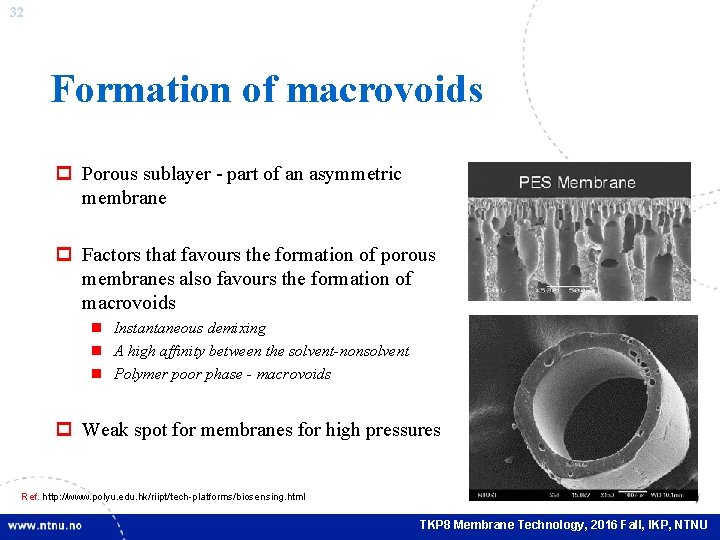 32 Formation of macrovoids p Porous sublayer - part of an asymmetric membrane p